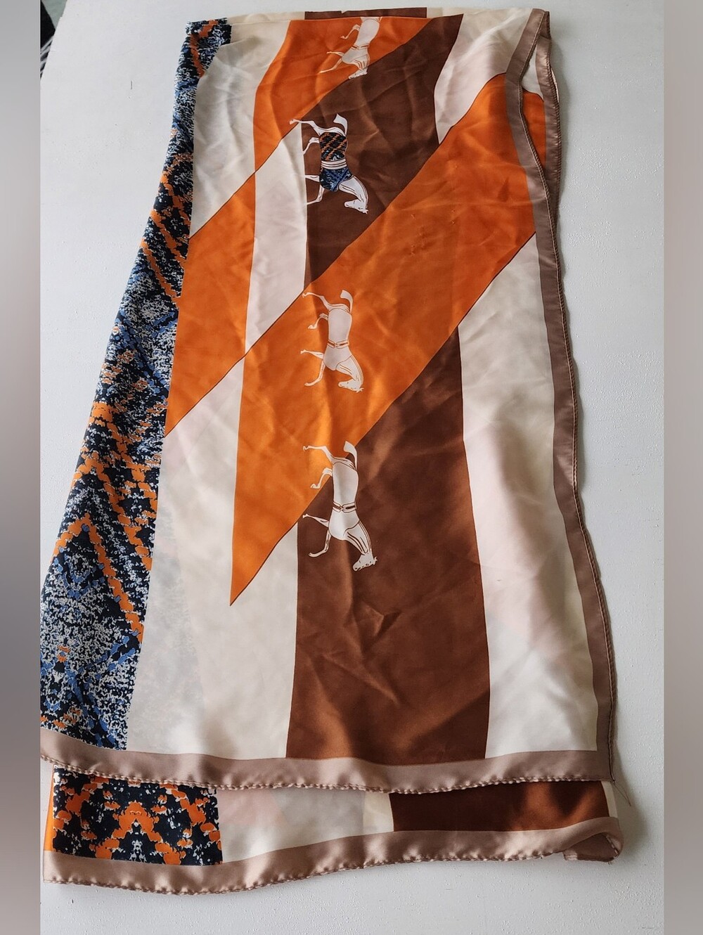 Silky Orange and Cream Fashion Wrap with Brown Trim - Picture 6 of 8